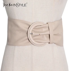 TWOTWINSTYLE Beige Temperament PU Leather Wide Belt For Women Casual Minimalist Belts Female New Accessories Fashion 2021 Spring