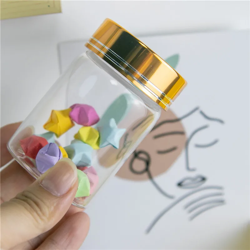 

47*70*34mm 80ml Glass Bottles Gold Screw Cap Empty Jars Glass Bottles For Food Spice Liquid Candy Jars 24pcs Free Shipping