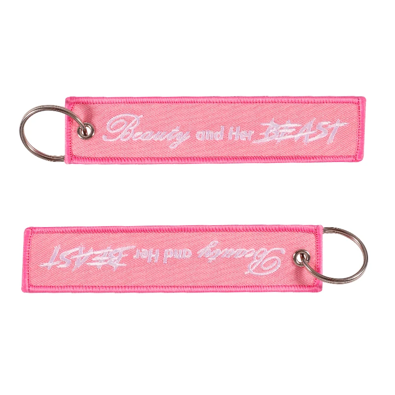 Motorcycle Keychain Jewelry Embroidery Beauty and Her Beast Car Key Ring Chain for Women Gifts Luggage Tags Pink Key Chians (13)