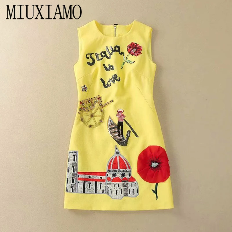 

MIUXIMAO High Quality 2023 Summer Dress Newest Arrival Fashion Sleeveless Flower Diamonds Above Knee Tank Dress Women Vestidos