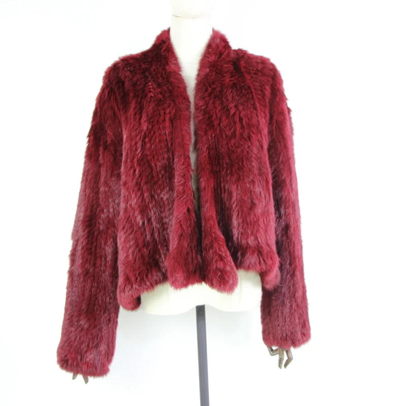 Новое вязаное пальто с кроличьим мехом, тонкая куртка с кроличьим мехом, настоящая ручная вязка, шуба из натурального кроличьего меха, куртка/стриженый мех