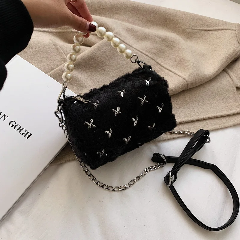 

Pearl Bag WOMEN'S Bag New Style 2019 Fashion INS Soft Furry round Bag Women's Small Handbag Crossbody Bag