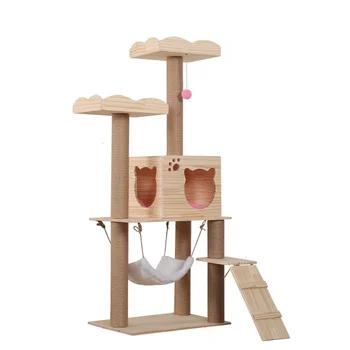 

Cat Tree Towel Multi Level Cats Scratcher platform Natural Wood Pet Climbing Bed Furniture Scratching Tower Post