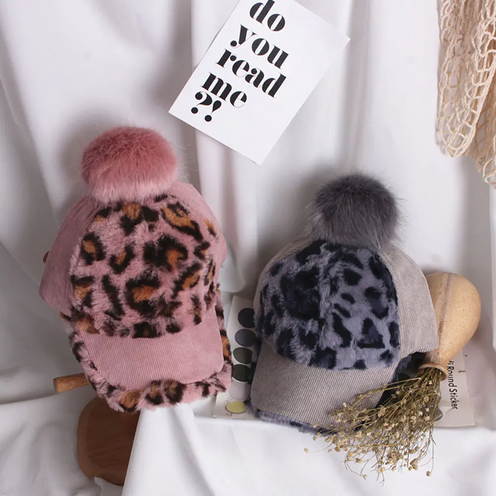 2-6Years Fashion Girls Leopard Hats Autumn Winter Baseball Cap Beret Beanies Hats Warm Beret Children Caps