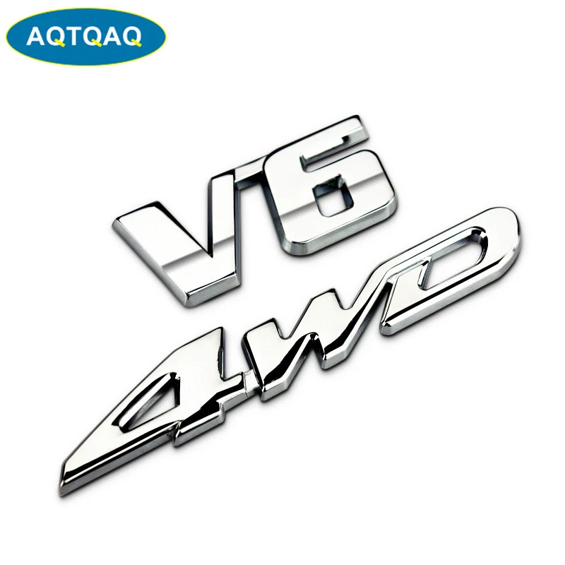 1Pcs 3D Metal V6 4WD Car Side Fender Rear Trunk Emblem Badge Sticker Decals for  Highlander,Car accessories decorations