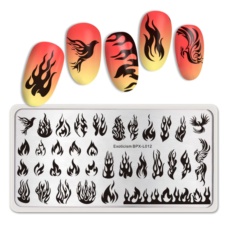 BORN PRETTY прямоугольные пластины для штамповки ногтей из нержавеющей стали шаблон для дизайна ногтей изображение трафарет пламя тема DIY пластины инструменты