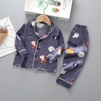 

0-4 Year Wear New Autumn Winter Long Sleeve Baby Sleepwear Set Silk Pajamas Set Boy Pyjamas Set for Kids Nightwear Girls Pajamas