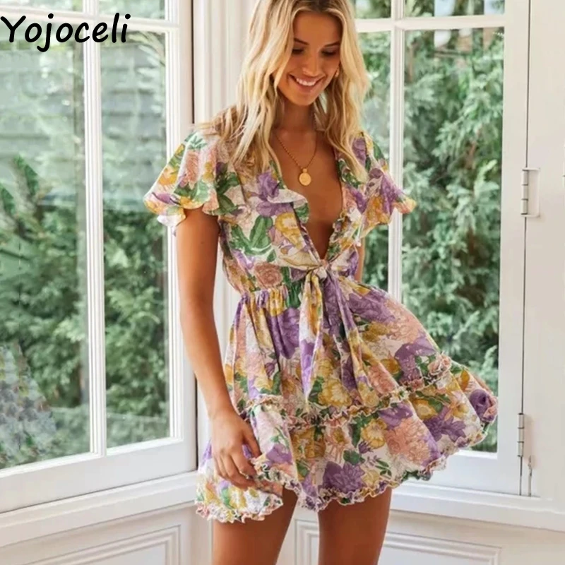 Yojoceli сексуальное элегантное облегающее платье с цветочным принтом женское