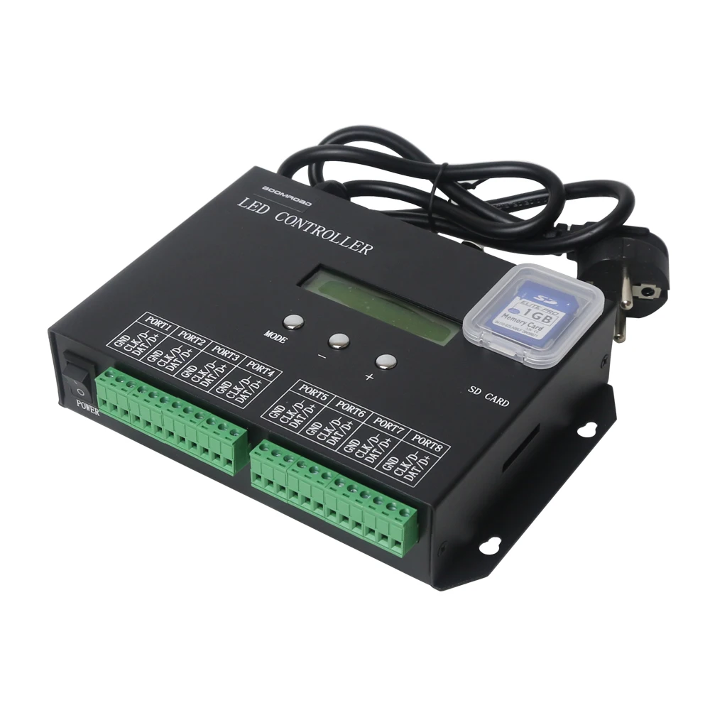 US $105.93 8ports 8192pixels Full Color Pixel Controller RGB Led Programmable Controller Led Strip SD Card Controller Work With DMX Console