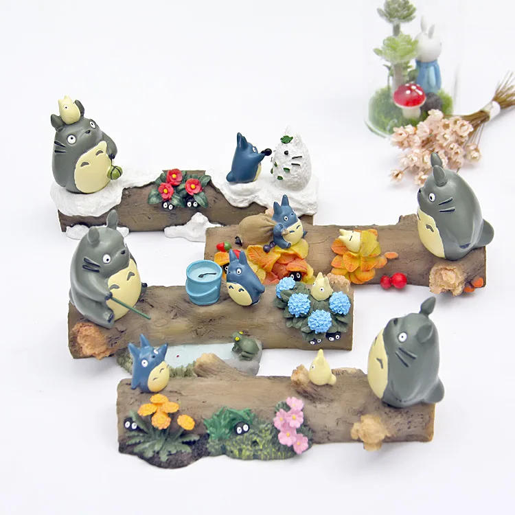 Ghibli Anime TOTORO Four Seasons Scenes Figure Desk Car Ornaments Miyazaki Hayao Model Fairy Garden Miniatures Craft Home Decor | Дом и сад
