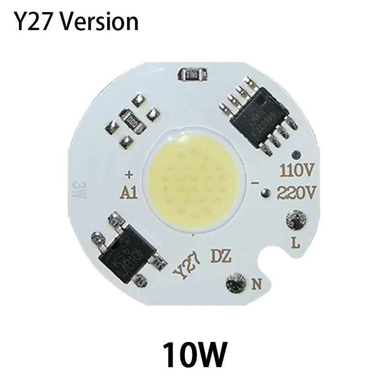 10W Y27 Version Светодиодный чип COB 10 Вт, 20 Вт, 30 Вт, 50 Вт, 220 В, Smart IC, нет необходимости в драйвере 3 Вт, 5 Вт, 7 Вт, 12 Вт, светодиодный светильник для прожектора, точечный светильник Diy, светильник ing - Испускаемый цвет: 10W Y27 Version