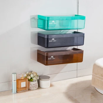 

Plastic Wall Mounted Drawer Type Bathroom Organizador Kitchen Bathroom Basket Storage Box Organizer Holder with Double Suckers