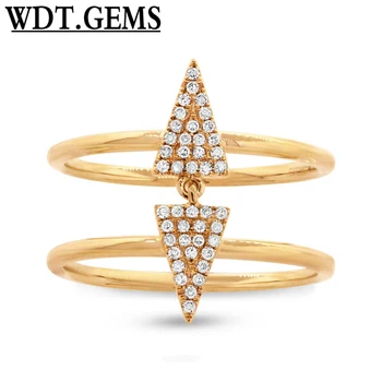 

0.14CT 10K White Gold Natural Round Diamond Pave Double Triangle 2 Band Open Ring