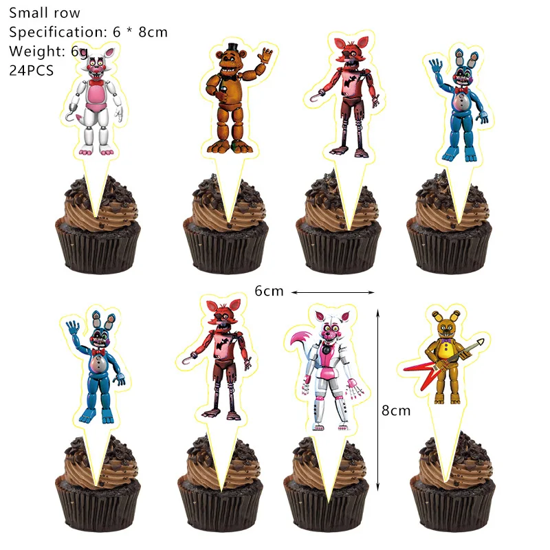 1set Five Night Fred Balloons FNAF Cake Topper Game Toy Fazbear Foxy Bear  Bonnie Happy Birthday Banner Flag Party Decorations