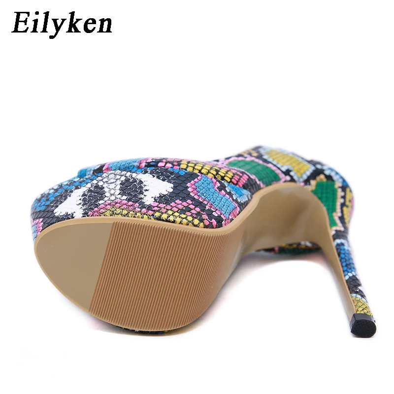 EilyKen/Модные Зеленые женские туфли-лодочки под змеиную кожу; свадебные туфли; женские туфли-лодочки с открытым носком на платформе и высоком каблуке 15,5 см