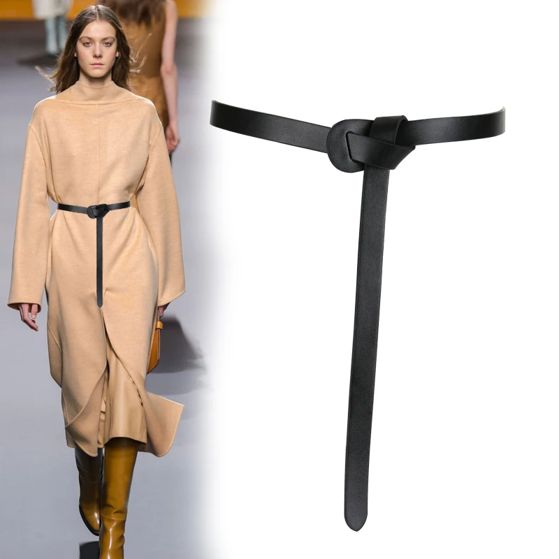 

Knot Belt Women Red Real Leather strap Belt Female Thin Designer Brand HOT Simple Genuine Cow Leather Ladies Dress knotted Belts