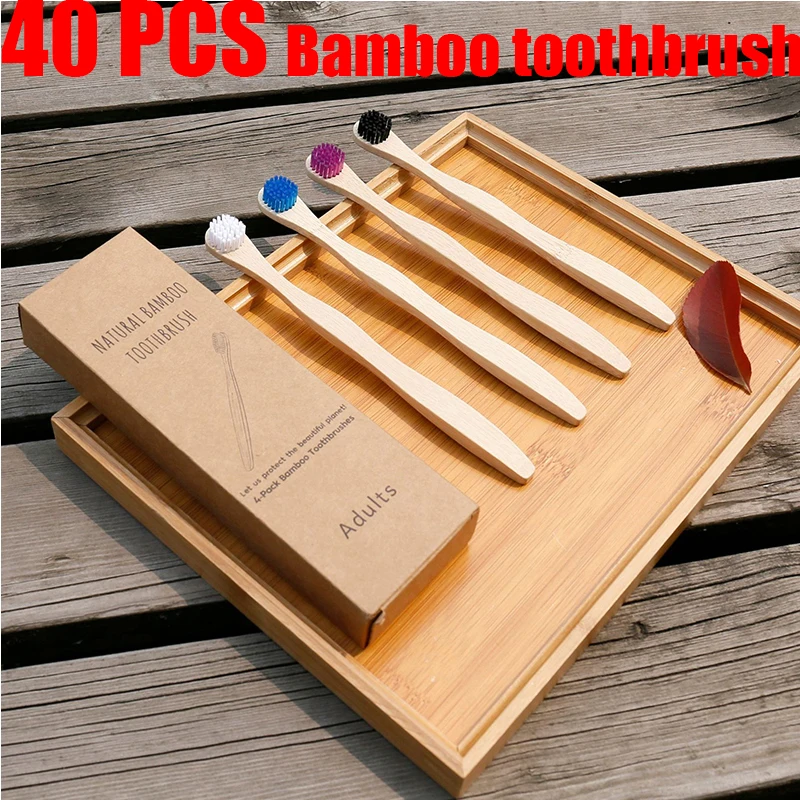 

40pcs Natural Bamboo Charcoal Toothbrushes Soft Bristles Eco Friendly Oral Care Travel Tooth Brush Bamboo Charcoal Toothbrushes
