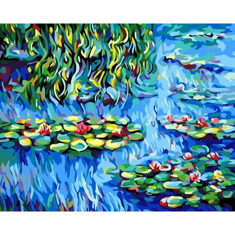 

Paint By Number Abstract Lotus On Canvas With Frame Acrylic Paint For Adults Coloring By Number Drawing Picture Home Decoration