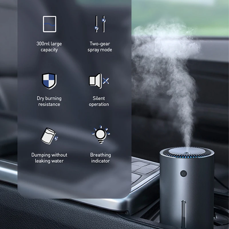 Baseus CRJSQ01 300ml Aluminum Air Humidifier Aroma Essential Oil Diffuser for Home Office Car Air Purifier Nano Spray Mute Clean Air Care Baseus CRJSQ01 300ml Aluminum Air Humidifier Aroma Essential Oil Diffuser for Home Office Car Air Purifier Nano Spray Mute Clean Air Care