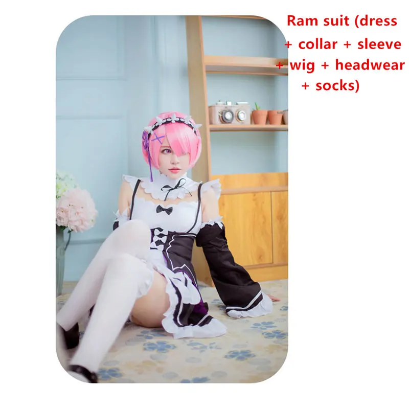 Ram cosplay Аниме Rem Ram Re: нулевой стартовый образ жизни в другом мире, костюм горничной для косплея, аксессуары для костюма на Хэллоуин - Цвет: Ram cosplay