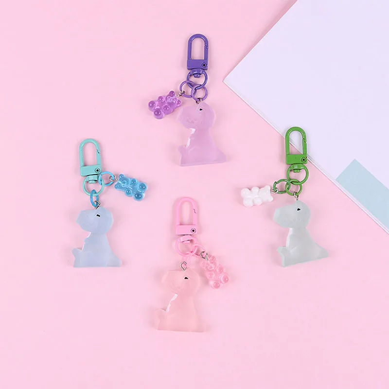

High Quality Cute Cartoon Frosted Glass Dinosaur Key chain Small Bear keychains Animal key Ring Women Bag Charm Pendant Gift