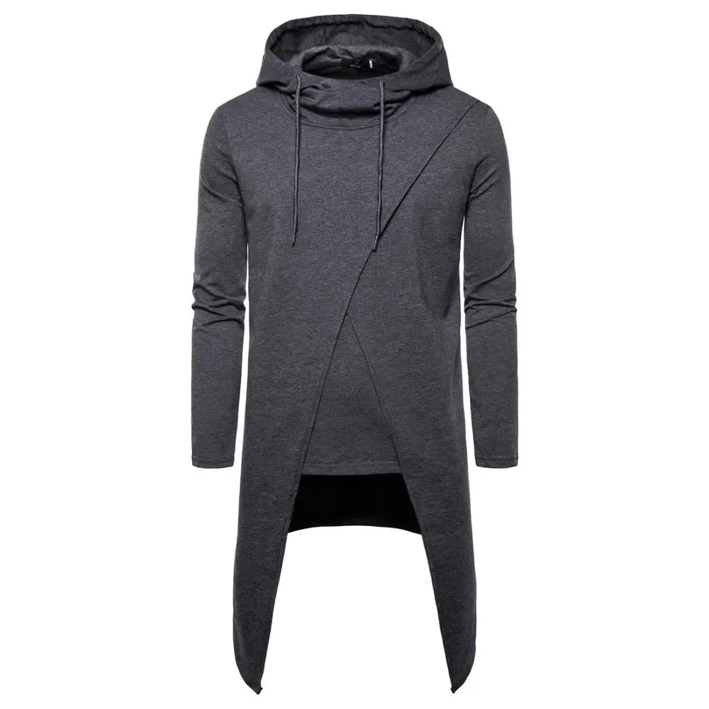 dark gray Lrregular подол с капюшоном свитер с высоким, плотно облегающим шею воротником с имитацией Двойка Для Мужчин's Новая осень с длинным рукавом Повседневная Толстовка с капюшоном, пуловер Hombre - Цвет: dark gray