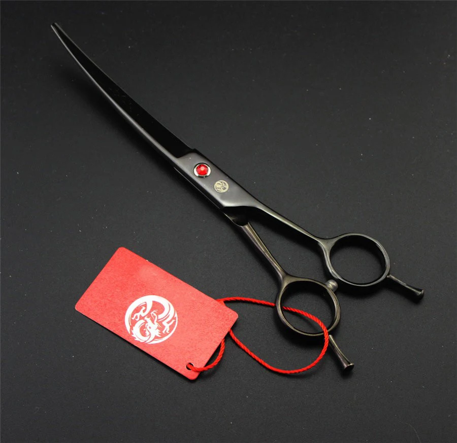 Профессиональные японские 440C ножницы из нержавеющей стали для ухода за домашними животными изогнутые ножницы для волос для кошек и собак Парикмахерские ножницы 7 дюймов для резки - Цвет: Black