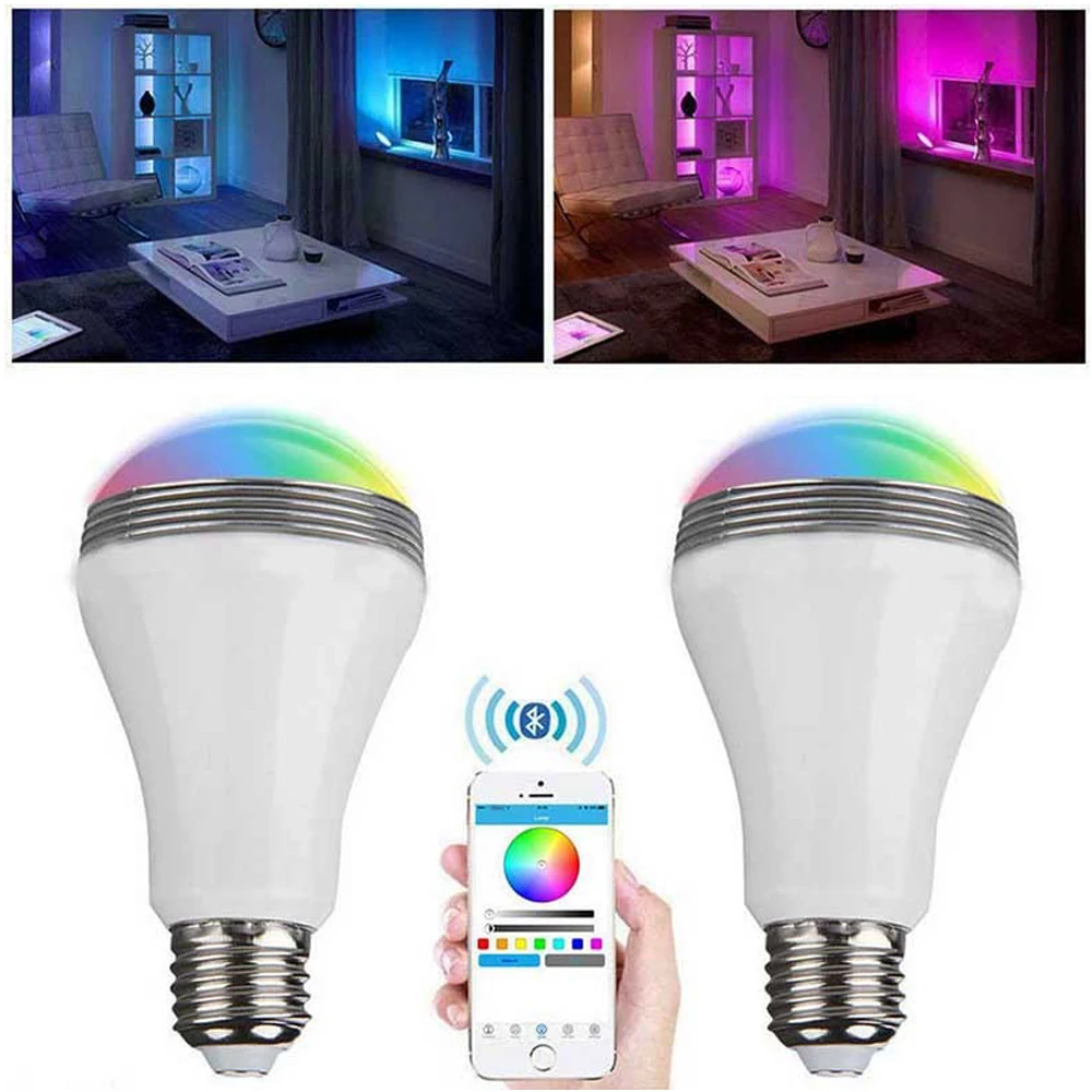 E2" Умная лампа RGB" Bluetooth 4,0, светодиодный беспроводной музыкальный лампочка, светильник с регулируемой яркостью, светодиодный светильник, меняющий цвет через приложение WiFi