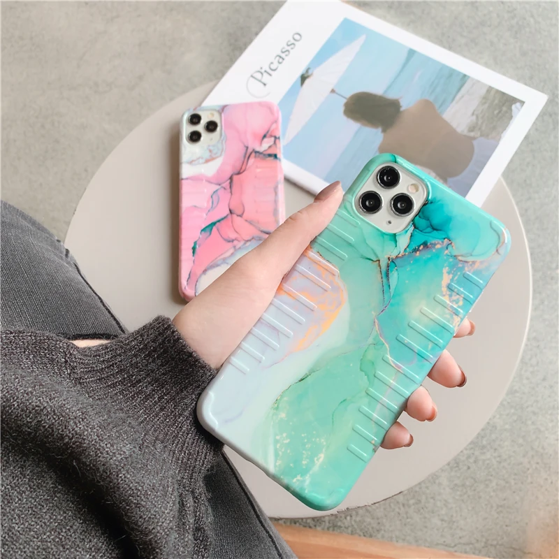 Градиентный мраморный анти-осенний чехол для телефона для Iphone 11 Pro Max X Xr Xs Max 7 8 Plus простой милый мягкий IMD; гладкий Чехол на заднюю панель