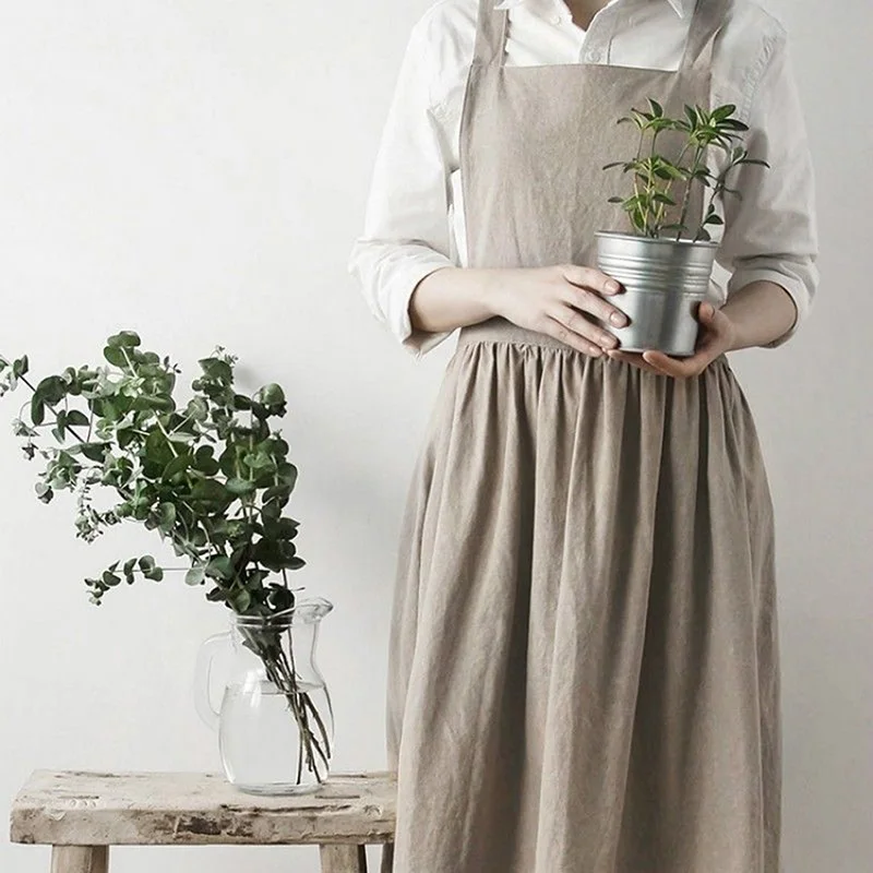 Brief Fashion Cooking Apron Washed Cotton Uniform Aprons for Woman Kitchen Cooking Coffee Shop Apron - Цвет: 01