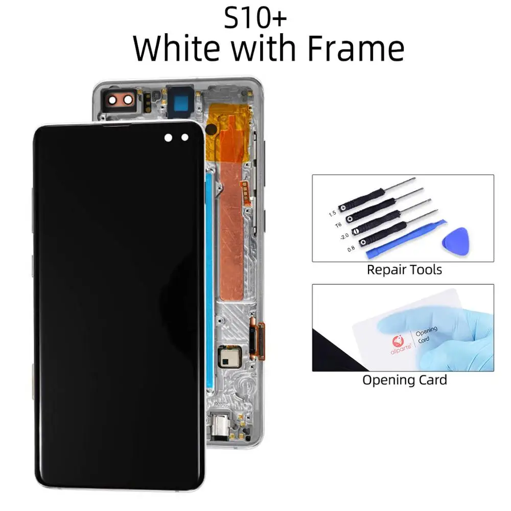 Для samsung S10 lcd дисплей G973F G973 для samsung Galaxy S10 Plus S10+ S10E lcd G975 G975F сенсорный экран дигитайзер - Цвет: S10 Plus White Frame