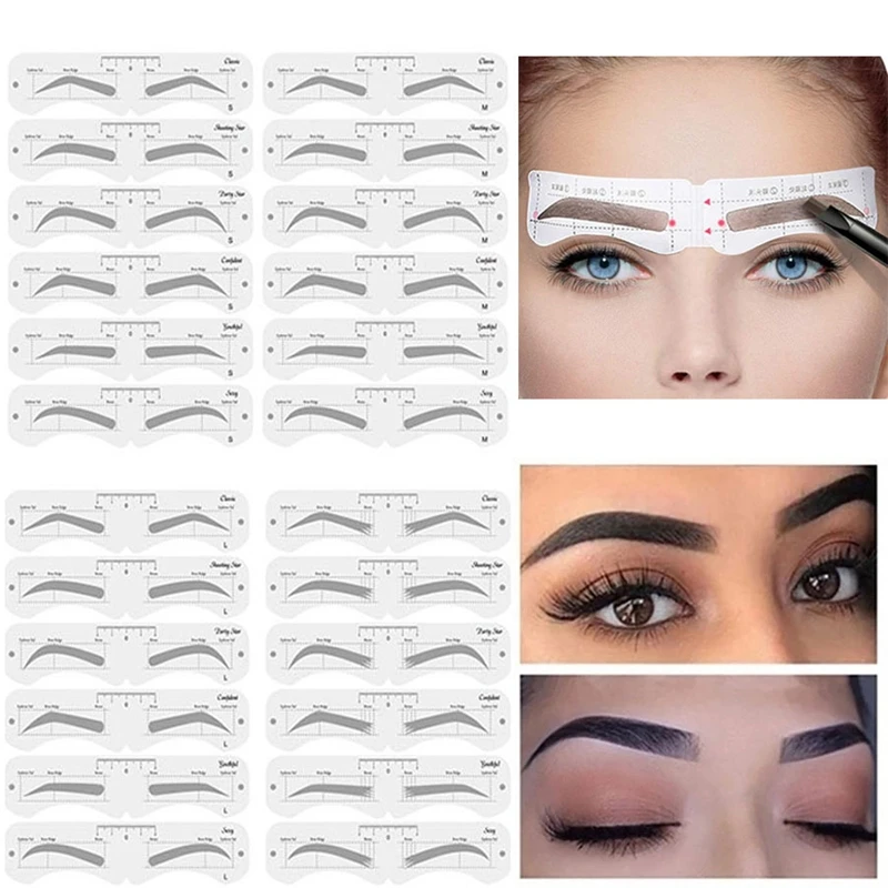 Reusable Eyebrow Shaper DIY 6PCS Set Soft Ruler Brow Definer Eyebrow Stamp Card Soft Ruler Stencil Shaping Makeup Tool