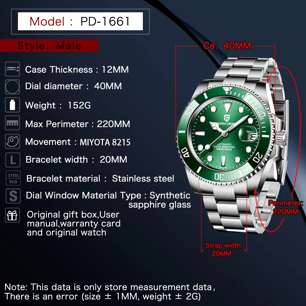 2021 PAGANI Design New 40mm Men Luxury Automatic Mechanical Wrist Watch Men Stainless Steel Waterproof Watch Relogio Masculino