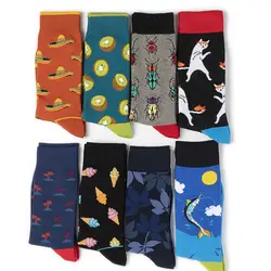Мужские носки из чесаного хлопка в стиле Харадзюку с фруктами, цветные Веселые носки в стиле хип-хоп для скейтборда, мужские носки для