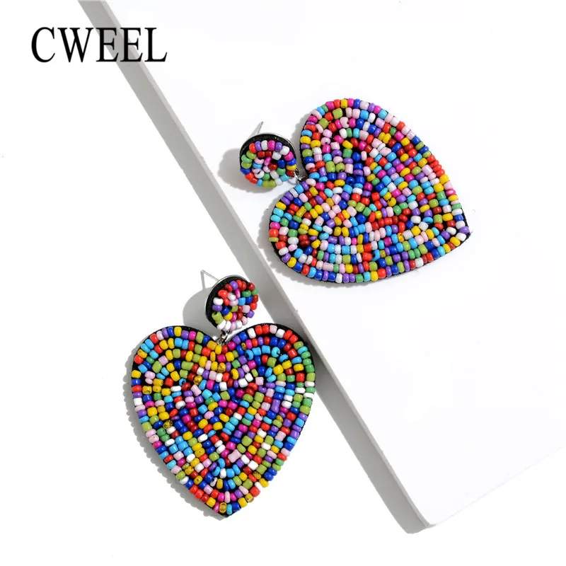 

CWEEL Statement Beaded Earrings For Women Heart Multicolor Drop Dangle Earrings Fashion Wedding Jewelry Party 2019 Brincos