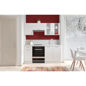 

Cucina componibile da 180 cm con top vetrina base e pensili sospesi in laminato, Bianco lucido Laccato