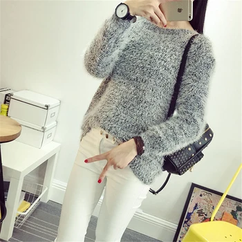 

Women Fashion Casual Round Neck Solid Color Long Sleeve Thick Sweater Harajuku Chic Korean Style Wild Autumn And Spring Sweater