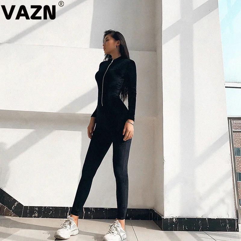 VAZN, новинка, хит, модные, на молнии, с вырезом, одноцветные, для улицы, комбинезоны, повседневные, бодикон, сексуальные, длинные штаны, тонкий, длинный комбинезон