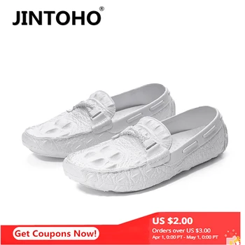 

JINTOHO 2020 fashion summer pea shoes men super light lazy shoes high quality flat shoes men Gommino mature casual loafers men