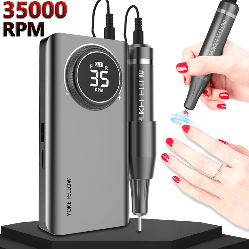 Uñas máquina de perforación 35000 RPM portátil recargable taladro clavo Pen aparatos para Gel para manicura pulidor con completa LCD pantalla