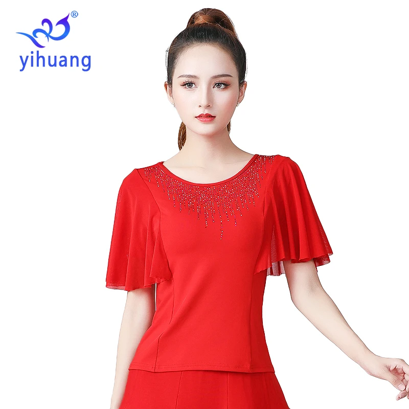 Women Latin Ballroom Blouses Dance Performance Wear Tops Waltz Standard Modern Blouses Practice Short Sleeves Salsa Rumba