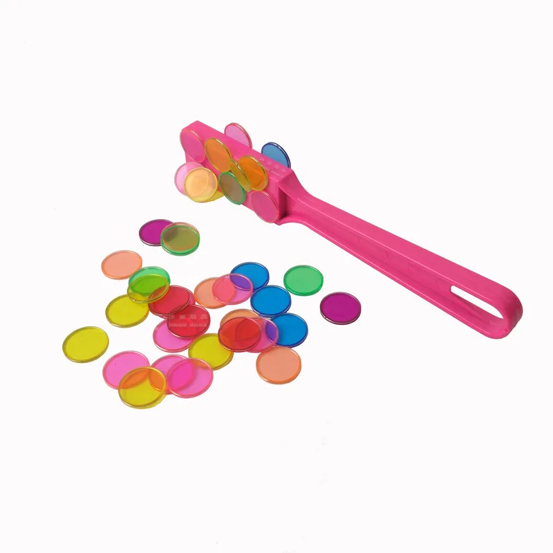 

Magnetic stick tiles with metal loop 100pcs Baby toy Educational montessori learning toys Bingo Chip set with transparent round