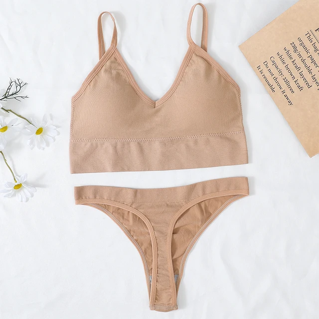 Women Bra And Panties Set Sports Bra Set Sexy G-String Seamless Bra Thong Sexy Lingerie Set Fitness Crop Top Underwear Intimates Brazilian skin