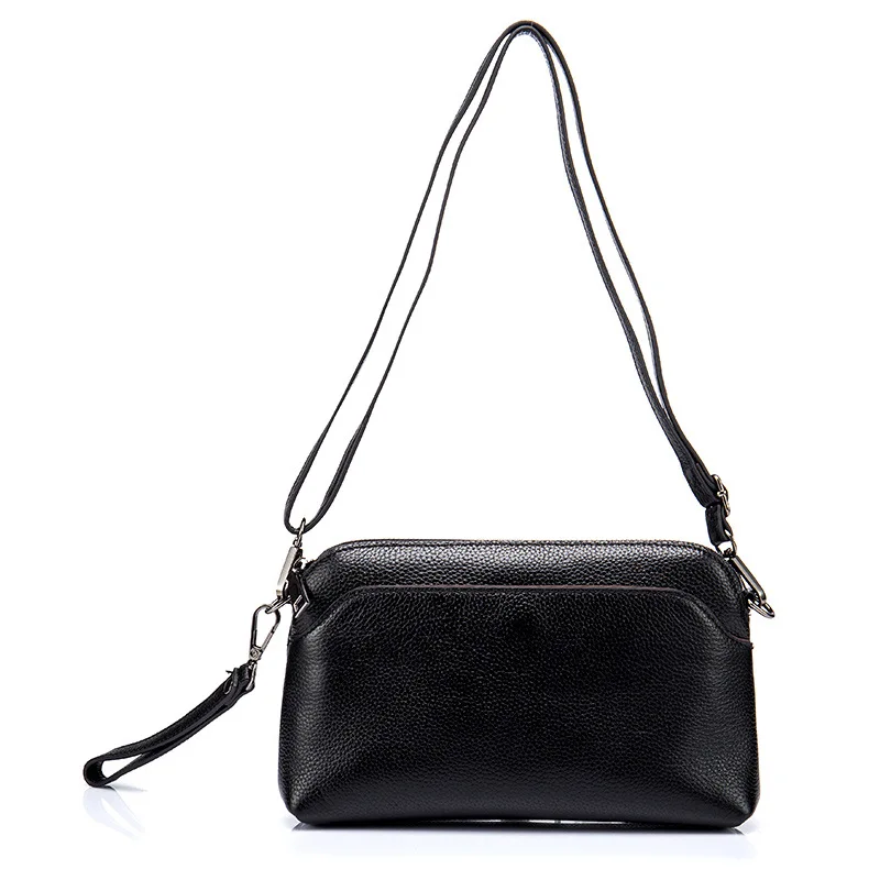 

2020 New Solid Color Simple Women's Bag Top Layer Genuine Black Leather Small Square Bag Messenger Bag Shoulder Bag