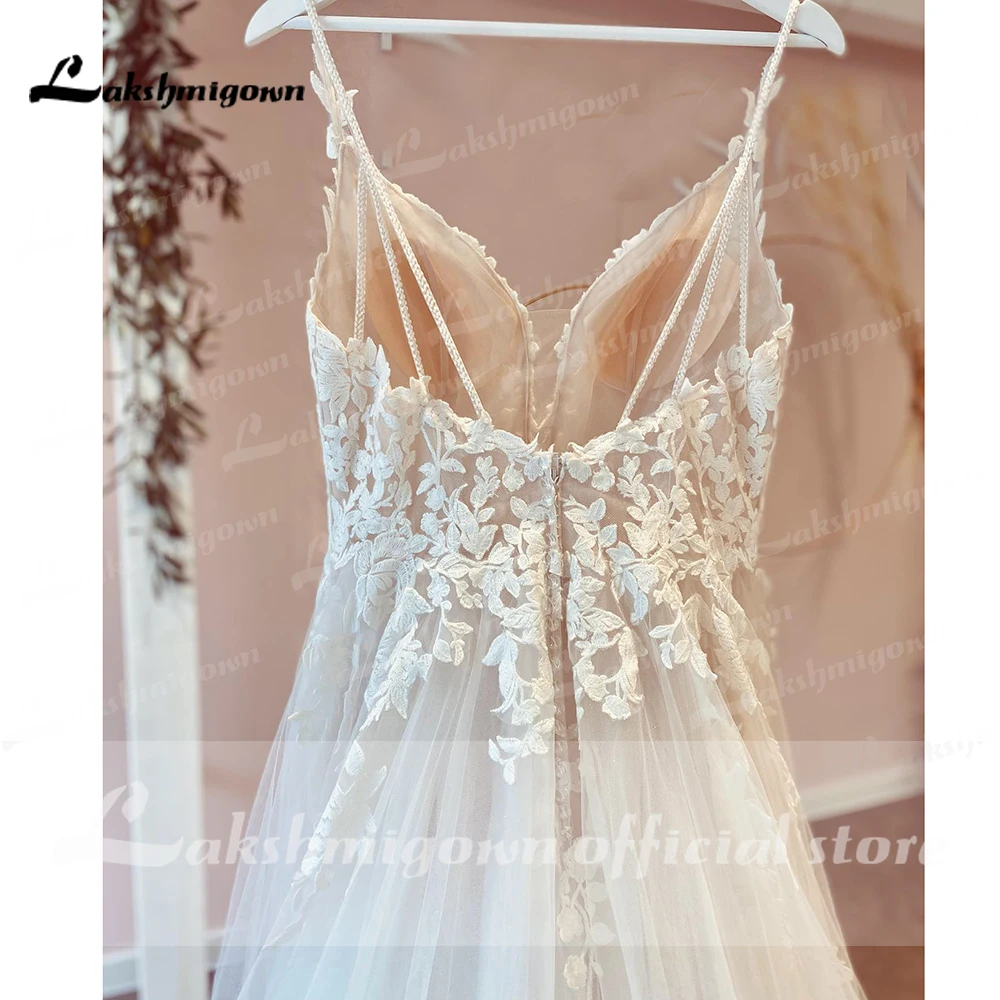 Modest Beach Soft Tulle Wedding Dresses 2022 Lace Appliques A-Line V Neck Sweep Train Bridal Gown robe de soirée de mariage grace kelly wedding dress