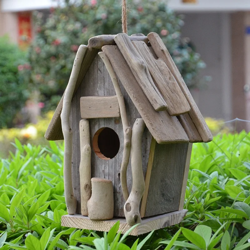 Creative Outdoor Hanging Birdhouse Wooden Wood Look Driftwood Tree House 1pc New 