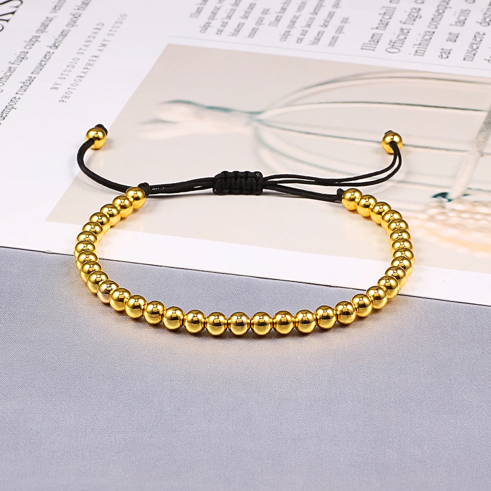 Beaded Bracelet Trendy Copper Beads Bracelets 5mm Handmade Adjustable Braided Strand Bangles for Women Men Yoga Healing Fashion Jewelry Pulseira