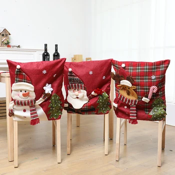 

New Year's Decor 2021 Christmas Cartoon Santa Claus Snowman Printed Non-woven Fabric Textile Chairs Cover Decorations For Home