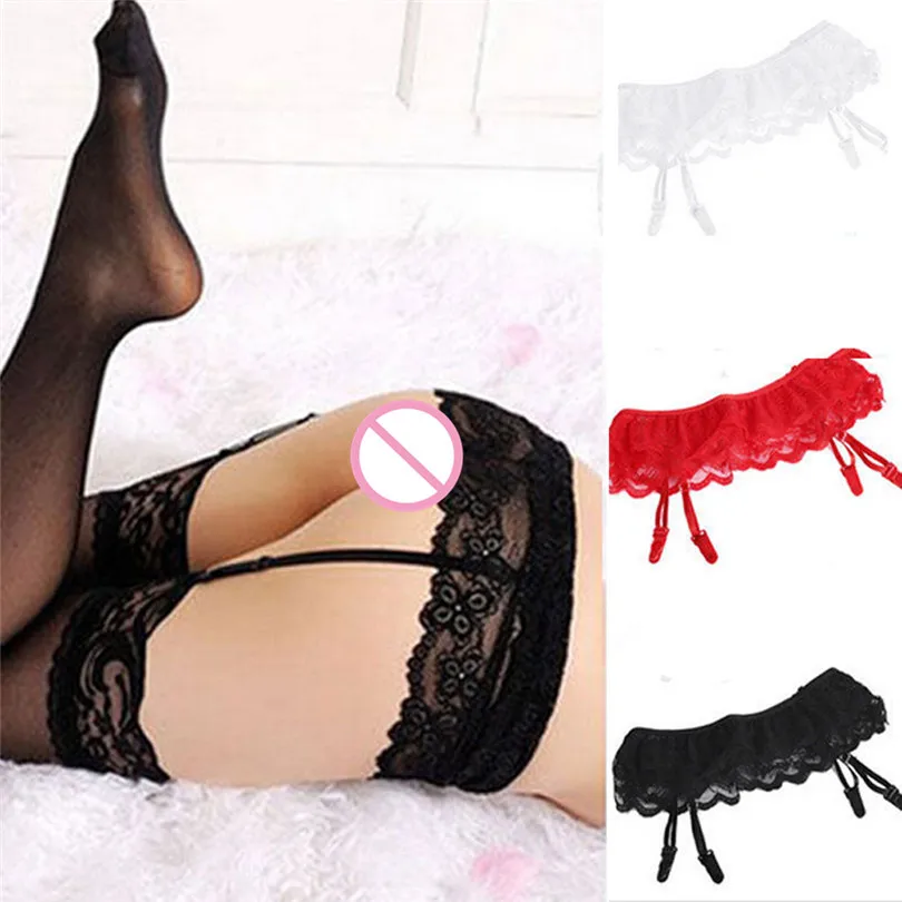 latex stockings sexy lingerie Womens Bow Solid Lace Top Thigh-Highs Stockings Socks + Suspender Garter Belt чулки #3S18 (5)