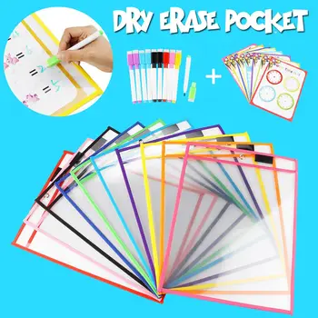 

Reusable Dry Erase Pockets For Students Practice Drawing Writting w/ Pen+Question Sheet For Kids Childs Early Education Supplies